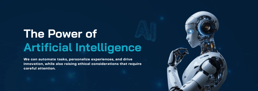 Blue futurist technological artificial intelligence project presentation (850 x 300 px)